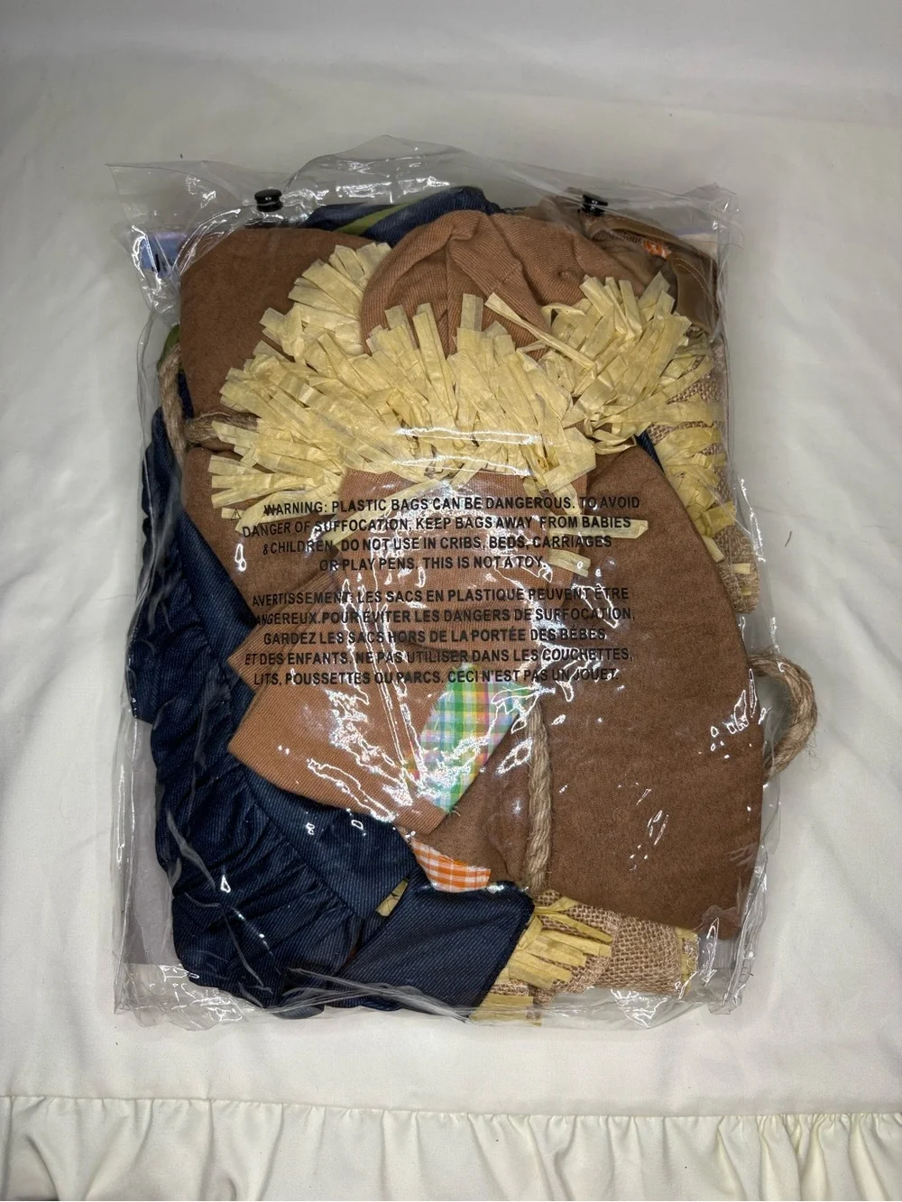 Sweet Scarecrow Junior Large Costume - Navy and Brown with Stocking and Hat